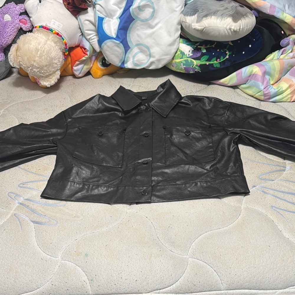 Black Cropped Leather Jacket